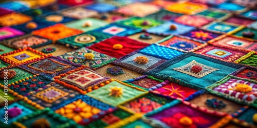 Miniature Patchwork Textile: Bold Colors & Whimsical Texture - Tilt-Shift Photography