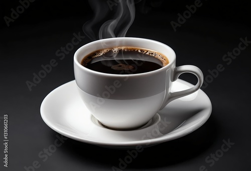 Steaming Cup of Black Coffee on White Saucer