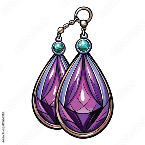 Create a realistic vector illustration of an amethyst geode, showcasing its internal crystal structure and vibrant purple hues.  Include detailed textures and highlights.