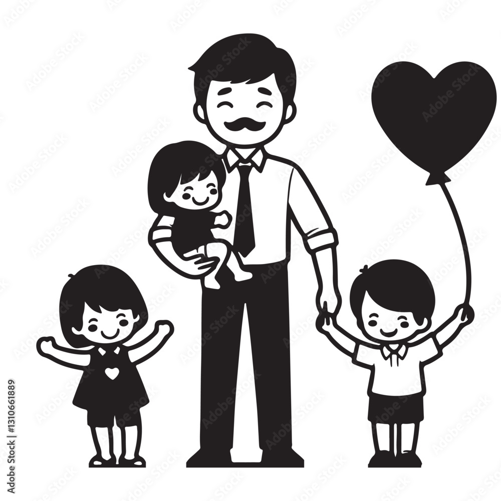 Cute Cartoon Father's Day Illustration with Heart Balloon Cute Cartoon Father's Day Illustration with Heart Balloon
