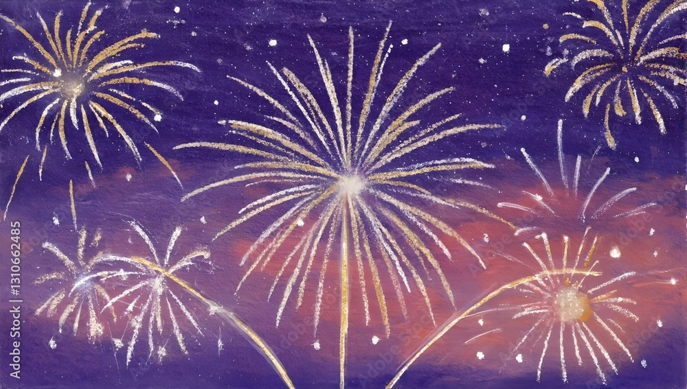 Naklejka premium 夜空に輝く幻想的な花火 | Dreamy Fireworks Illuminating the Night Sky