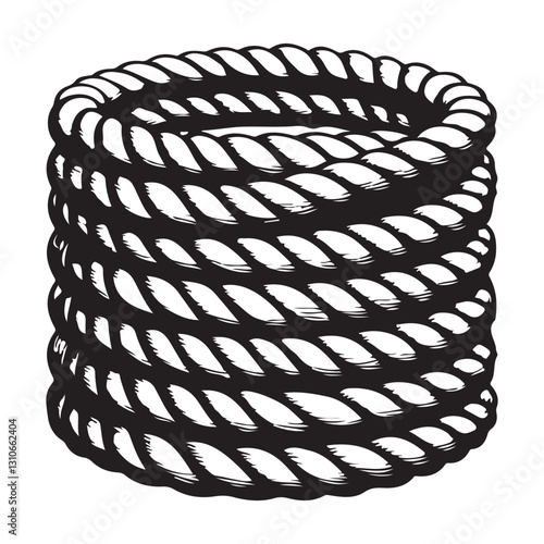 Stacked Rope Illustration Coil Of Marine Rope Silhouette Vector