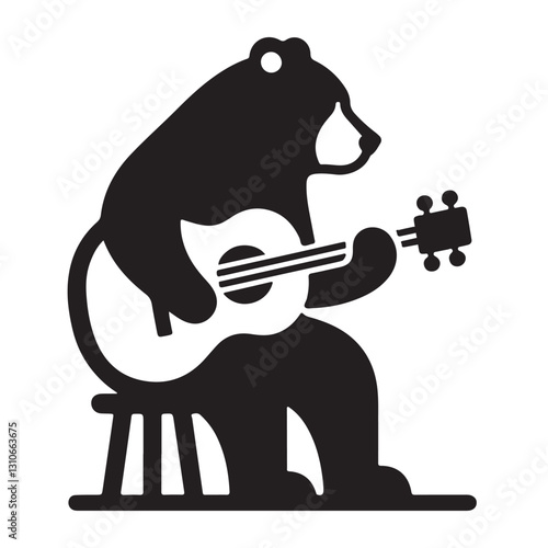 Silhouette Bear Playing Guitar Vector Illustration Musical Instrument