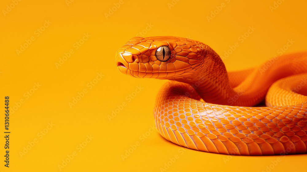 Fototapeta premium Venomous snake slithering on a bright yellow background highlighting its unique patterns and colors in a striking display