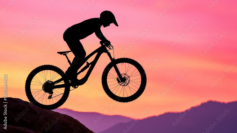 Dramatic Silhouette of Cyclist Against Sunset Sky Dramatic Silhouette of Cyclist Against Sunset Sky