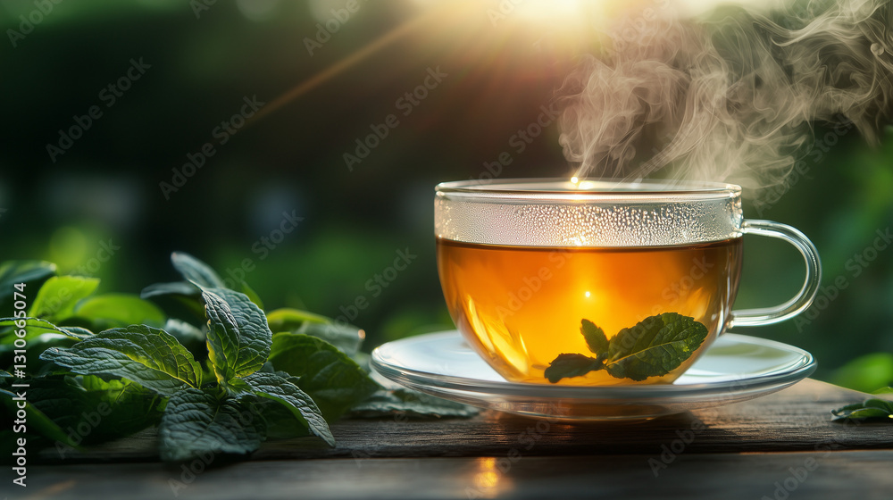 Steaming teacup with glowing herbal infusion, symbolizing natural health and wellness. Steaming teacup with glowing herbal infusion, symbolizing natural health and wellness.