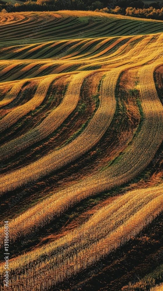 Naklejka premium Dramatic High Angle Shot of Rolling Field Under Soft Evening Light
