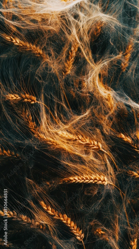 Fototapeta premium Dramatic View of Swaying Wheat Under Strong Sunlight Effects