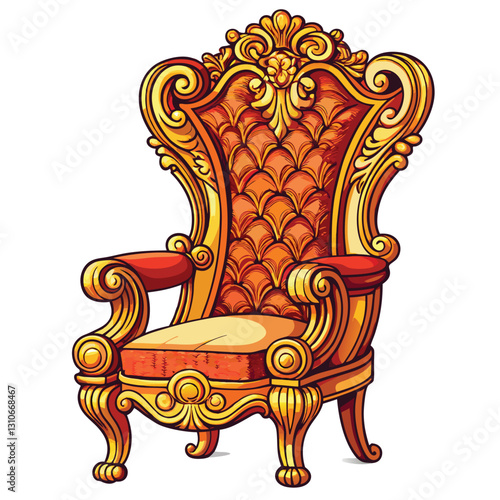 Render a meticulously detailed image of a high-backed Victorian chair, emphasizing its bold lines and ornate carvings. Include rich textures and deep shadows.