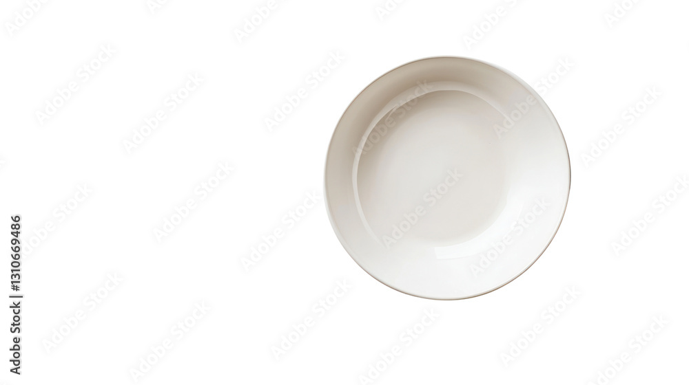 An elegant white ceramic plate with a smooth surface, isolated on a white background. An elegant white ceramic plate with a smooth surface, isolated on a white background.