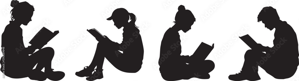 Silhouette of a student reading from a textbook vector silhouette Silhouette of a student reading from a textbook vector silhouette