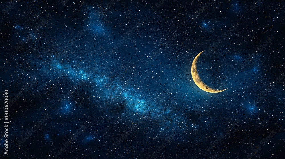 Fototapeta premium Crescent moon night sky milky way galaxy background