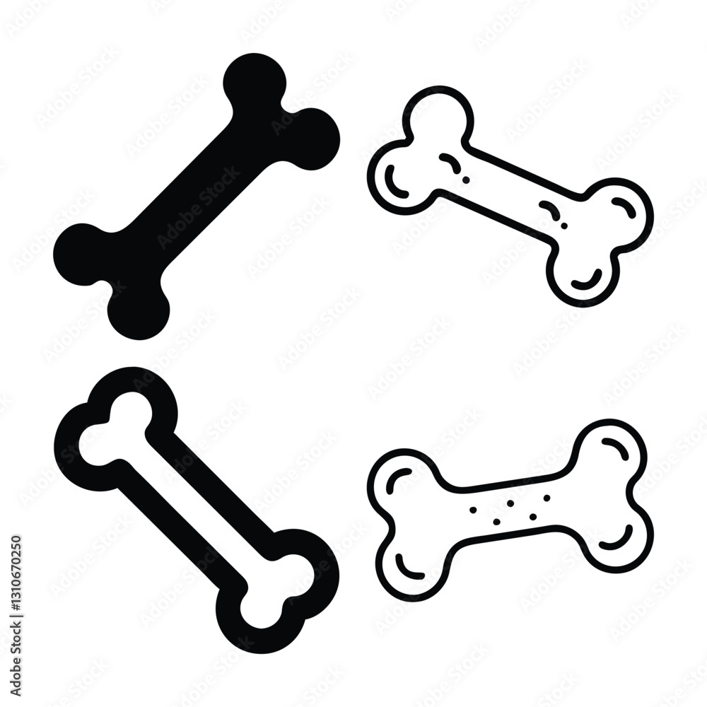 Cute Cartoon Bone Icons in Black and White Cute Cartoon Bone Icons in Black and White