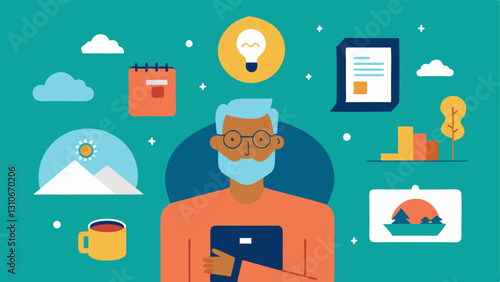 Retirement Dream Board An individual creating a vision board with images of travel destinations hobbies and relaxation showcasing goals for retirement lifestyle.