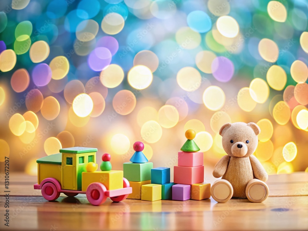 Minimalist Child's Toy Scene with Bokeh Background - Simple Line Art Minimalist Child's Toy Scene with Bokeh Background - Simple Line Art