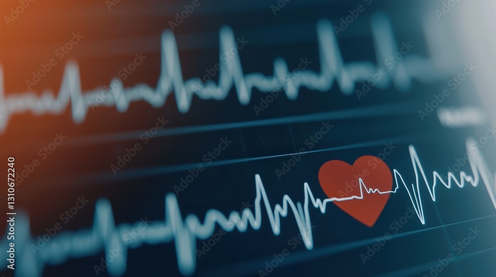 Fototapeta premium World Health Day Access Concepts. Heartbeat monitor with a red heart symbolizing health and vitality.