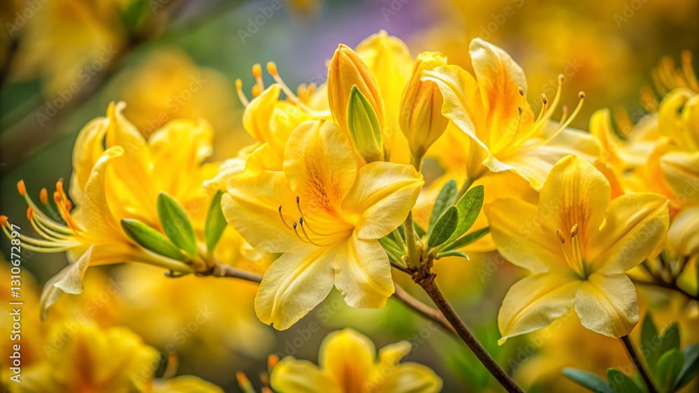 Minimalist Close-Up: Vibrant Yellow Azalea Blossoms, Derbyshire, England Minimalist Close-Up: Vibrant Yellow Azalea Blossoms, Derbyshire, England
