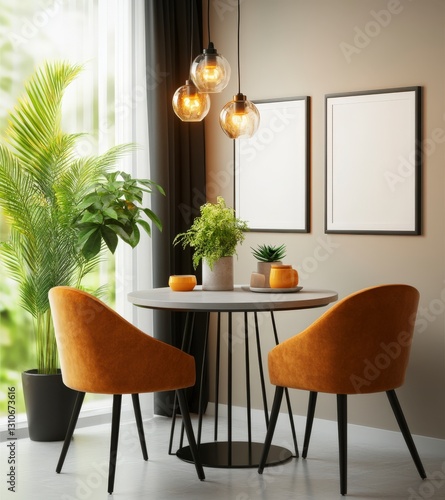 Minimalist Dining Room with Empty Poster Frames