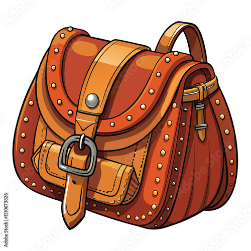 Create a photorealistic vector illustration of a western-style saddle, showcasing intricate stitching and leather detail.  Include stirrups and cinch.