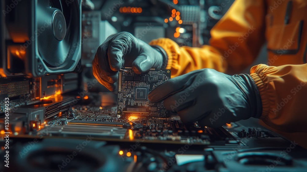 Obraz premium Computer Technician Repairing Desktop CPU