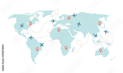 world travel map plane vector design
