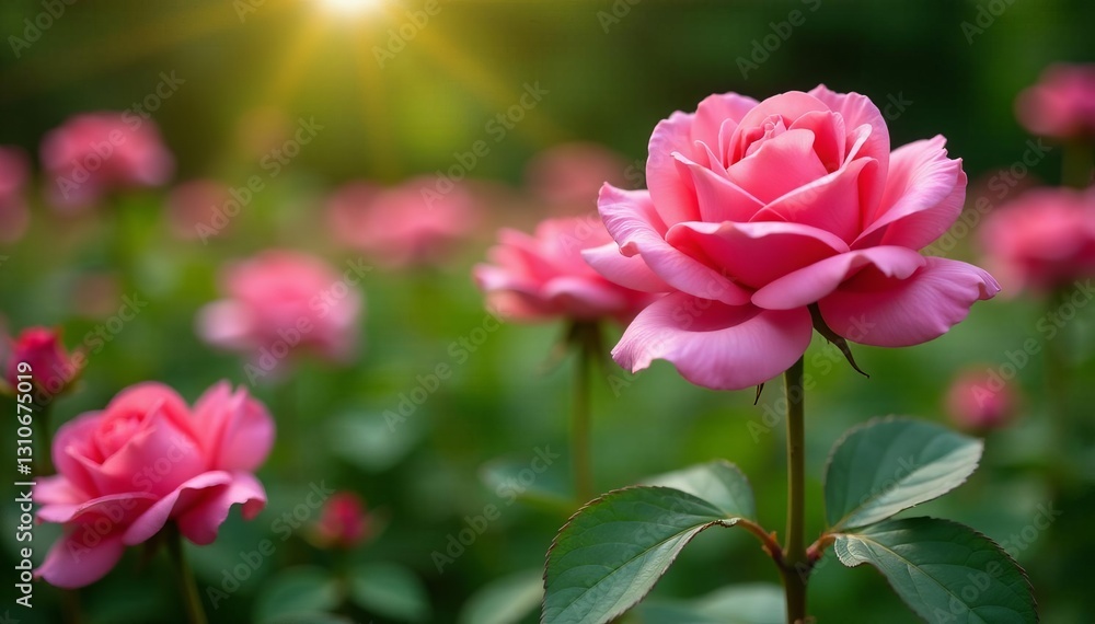 Beautiful blooming pink roses in a garden setting, roses, beautiful, floral