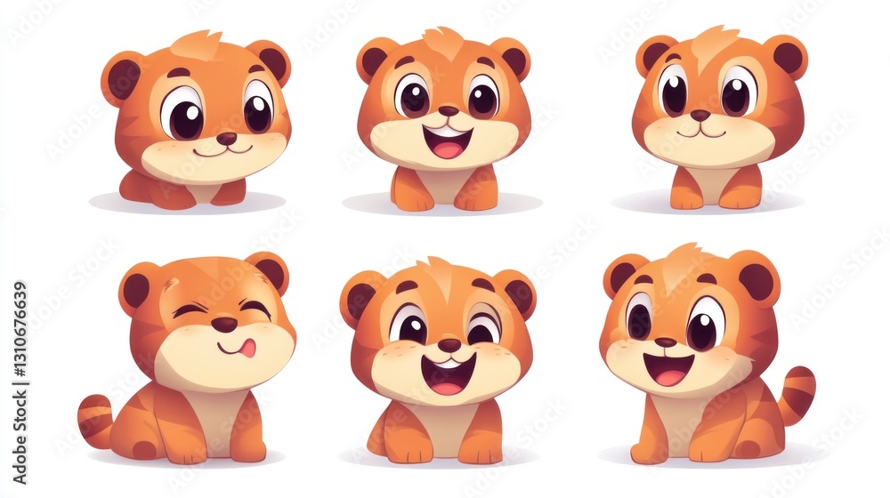 Cartoon Tigers Showing Different Facial Expressions In Various Poses Cartoon Tigers Showing Different Facial Expressions In Various Poses