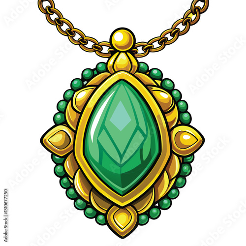 Create a realistic vector illustration of an emerald gemstone, showcasing its deep green hue, facets, and internal reflections.  High detail, sharp lines.