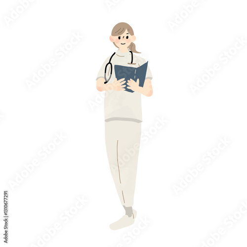 バインダーを持つ女医のイラスト