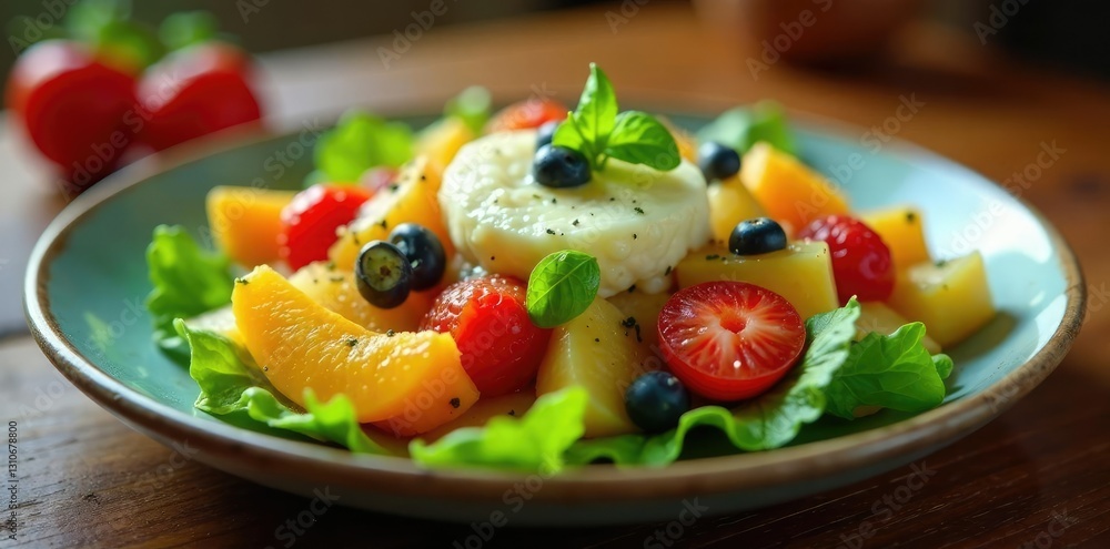 Detalle del bol con ensalada de frutas frescas y queso cremoso, dise?o, bol, fresco Detalle del bol con ensalada de frutas frescas y queso cremoso, dise?o, bol, fresco