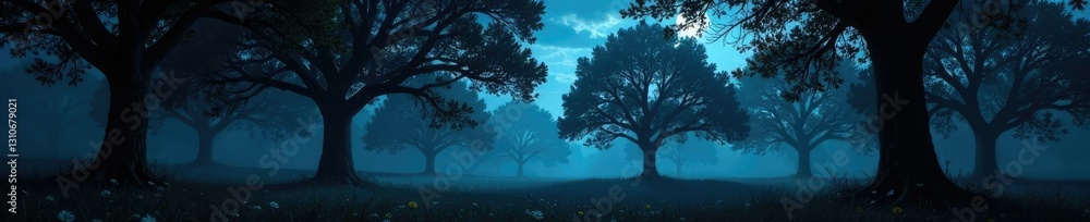 Fototapeta premium Trees creak in the wind, casting ominous shadows, darkness, nighttime