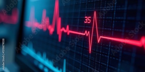 Close up of EKG monitor with digital heart rate display, diagnostic, monitor, screen