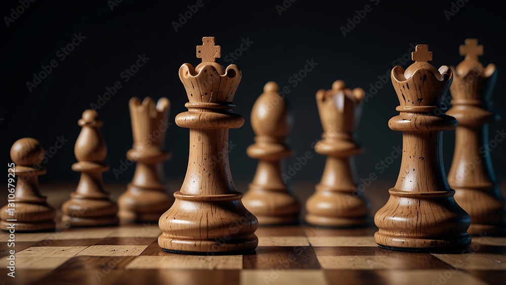 Generative AI-created chess pieces on a chessboard, strategy game play, and competition success Generative AI-created chess pieces on a chessboard, strategy game play, and competition success