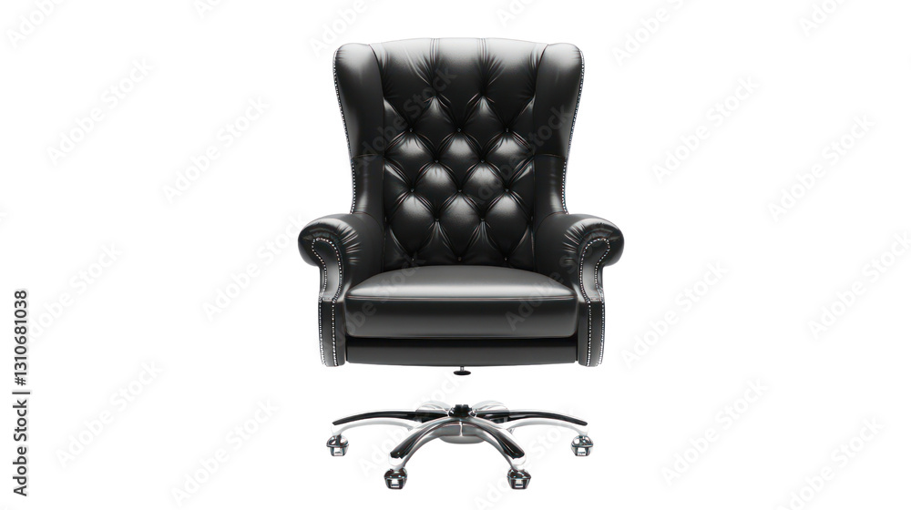 Fototapeta premium Elegant black leather executive chair isolated on a white background.