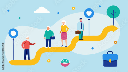 Retirement Roadmap An illustrated roadmap with milestones that show Current Savings Investment Growth and Retirement Age guiding gig workers on their journey.