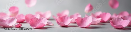 Wallpaper Mural Soft pink rose petals fall on a gray background, pink, petal Torontodigital.ca