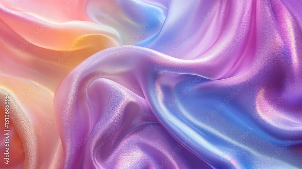 Flowing and elegant pastel colored silk fabric displaying rippling textures Flowing and elegant pastel colored silk fabric displaying rippling textures