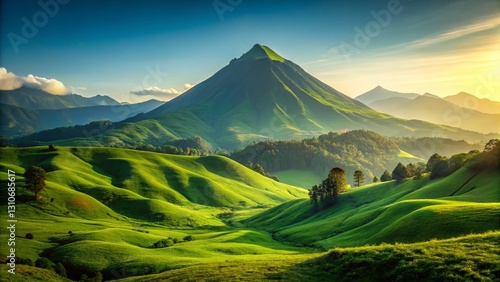 Minimalist Lush Green Mountain Landscape Photography: Serene Nature Scene