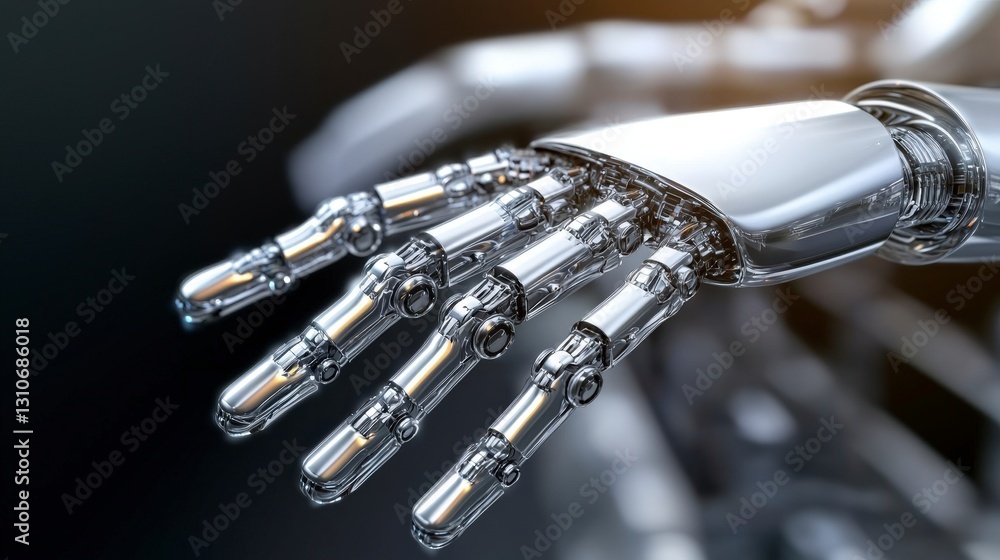 Obraz premium Chrome Robotic Hand AI Automation Future Tech Industry 4 0