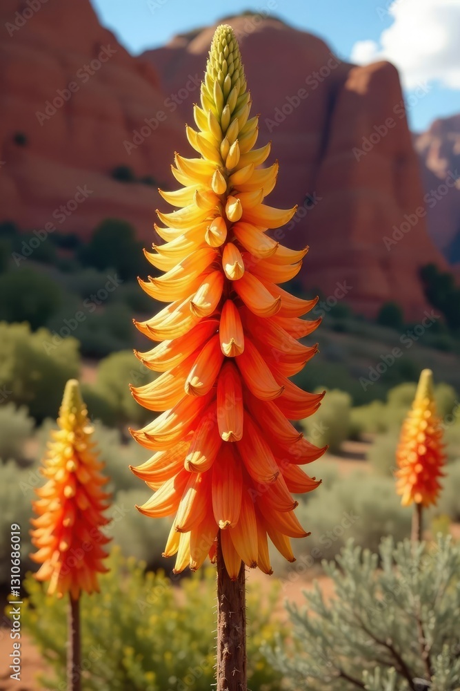 Yucca plant in full bloom against a backdrop of red rock formations, red rock formations, nature, full bloom Yucca plant in full bloom against a backdrop of red rock formations, red rock formations, nature, full bloom