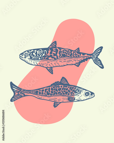Fish artwork klip art illustration vector animal under sea element product packaging print art ditable