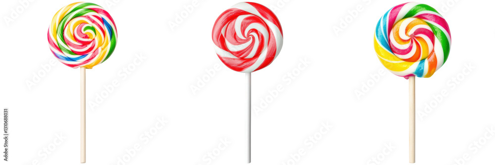 Three colorful lollipops on a white background. Sweet treat for kids. Three colorful lollipops on a white background. Sweet treat for kids.