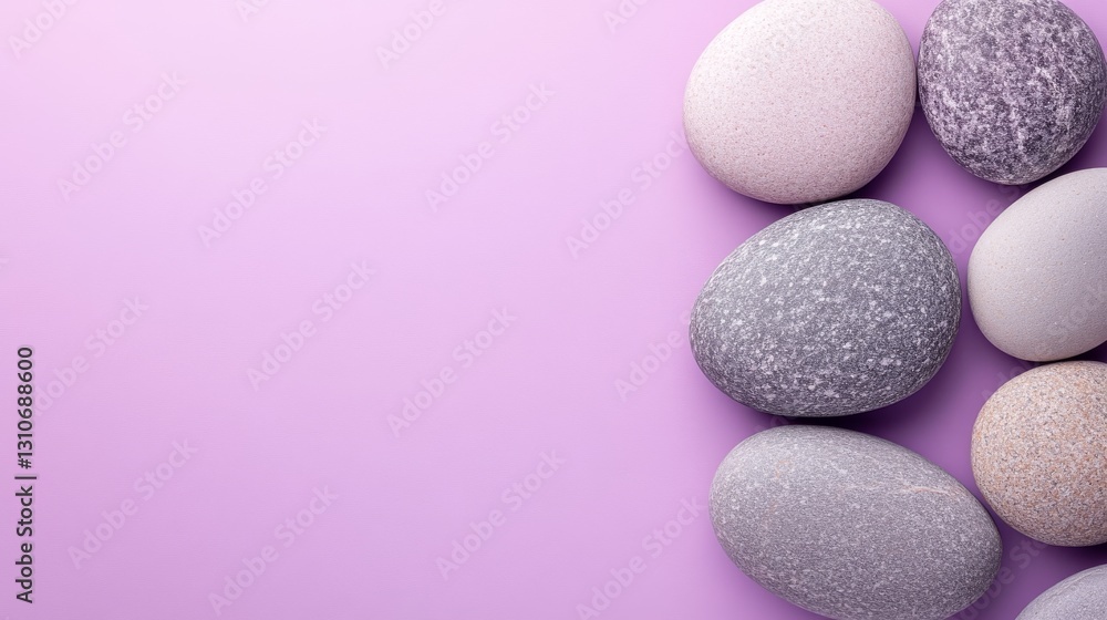 Smooth and round stones arranged on a pastel colored surface Smooth and round stones arranged on a pastel colored surface