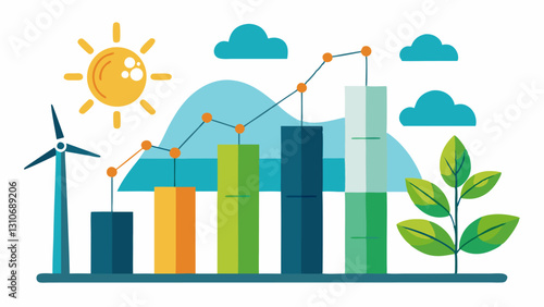 Renewable Energy Growth A bar chart comparing investments in renewable energy with fossil fuels showing an upward trend for renewables and a downward trend for fossil fuels