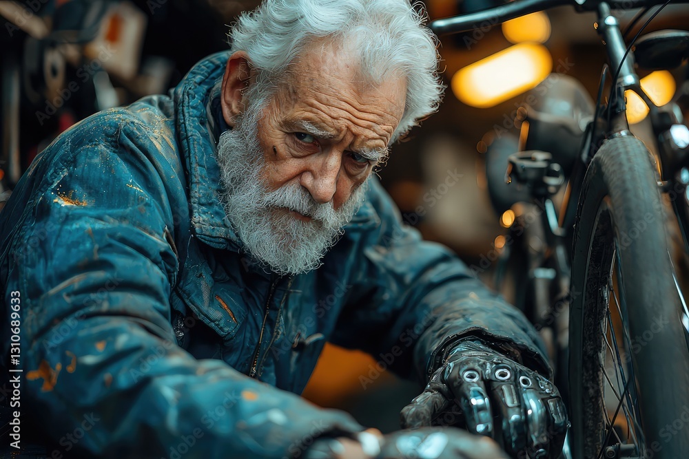 Obraz premium A man is working on a bicycle