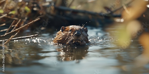 Swimming beaver in a natural habitat wetlands animal photography nature close-up wildlife photo