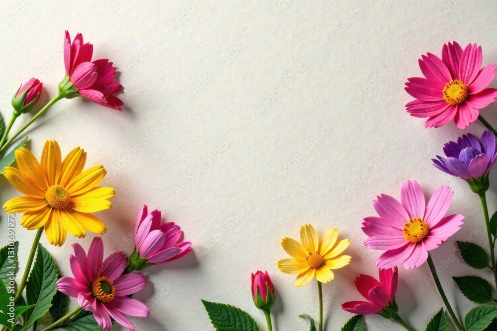 flowers blooming on textured paper background, floral patterns, fresh flowers blooming on textured paper background, floral patterns, fresh