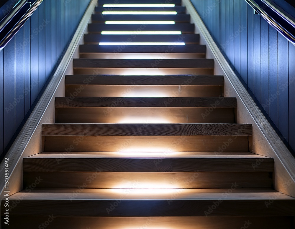 subtle step lights in a contemporary staircase providing soft guidance subtle step lights in a contemporary staircase providing soft guidance