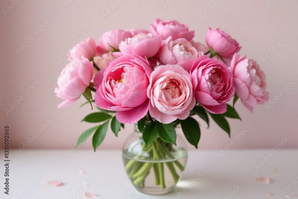 Fresh pink peonies and roses arrangement in a vase, fresh flowers, pink peonies Fresh pink peonies and roses arrangement in a vase, fresh flowers, pink peonies