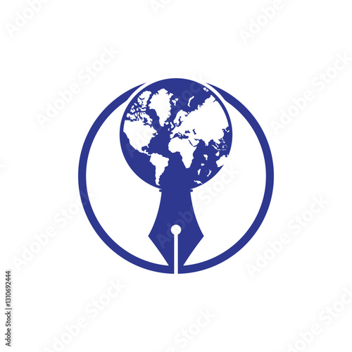 Pen nib and globe logo vector. Education Logo. Institutional and educational vector logo design.